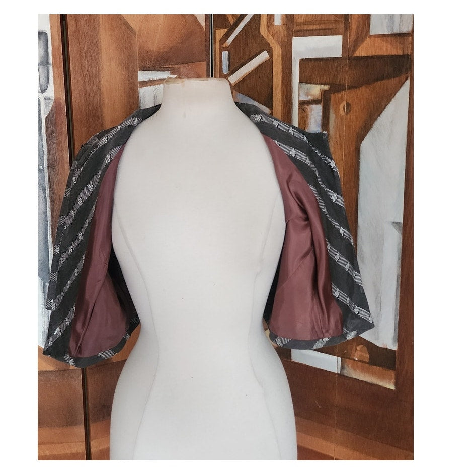 Vintage 50s Cropped Bolero Jacket "Topaz Original" Grey Striped Rockabilly Large