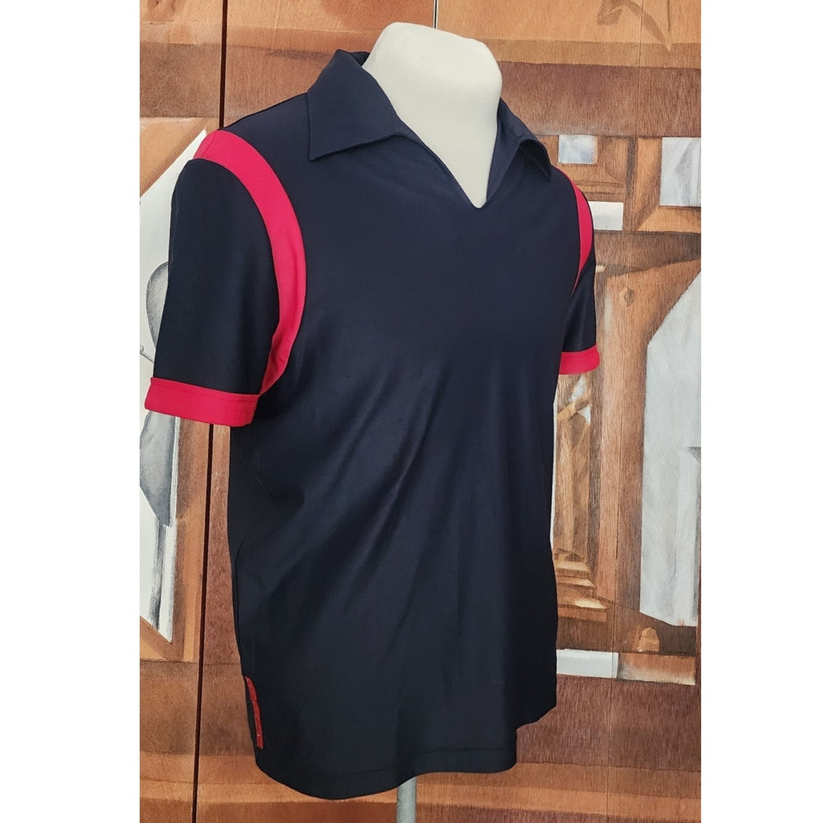 Vintage 1990s Prada Men Polo Shirt Linea Rossa Sport Red Tab Navy Blue Small