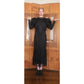 Vintage 80s GALAN0S Couture Dress Black Lace Evening Gown Sculpted Puffed Shoulders