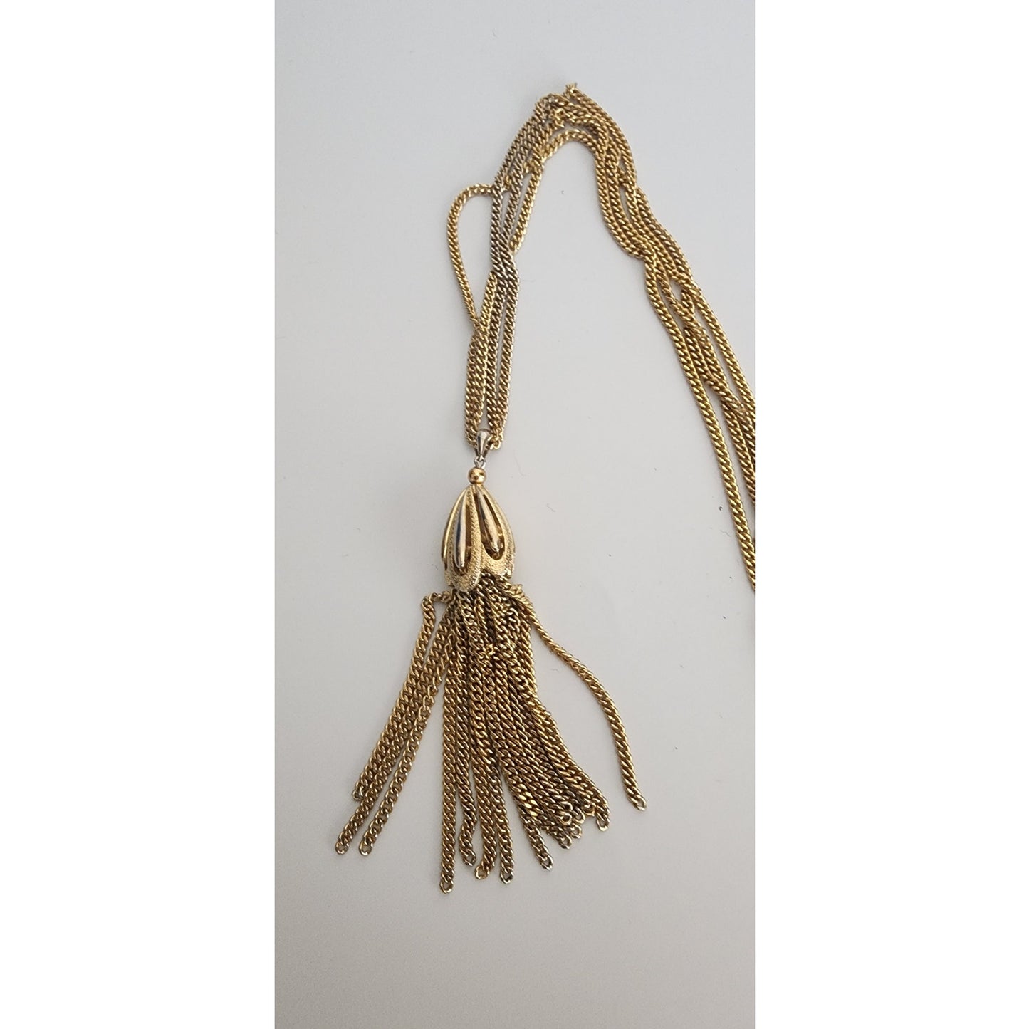 Vintage 60s Monet Tassel Necklace Goldtone Metal