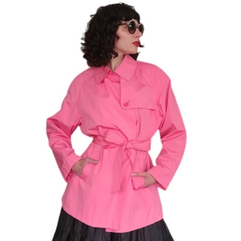 Vintage 90s Pink Jacket Short Trench Coat Belted Panache