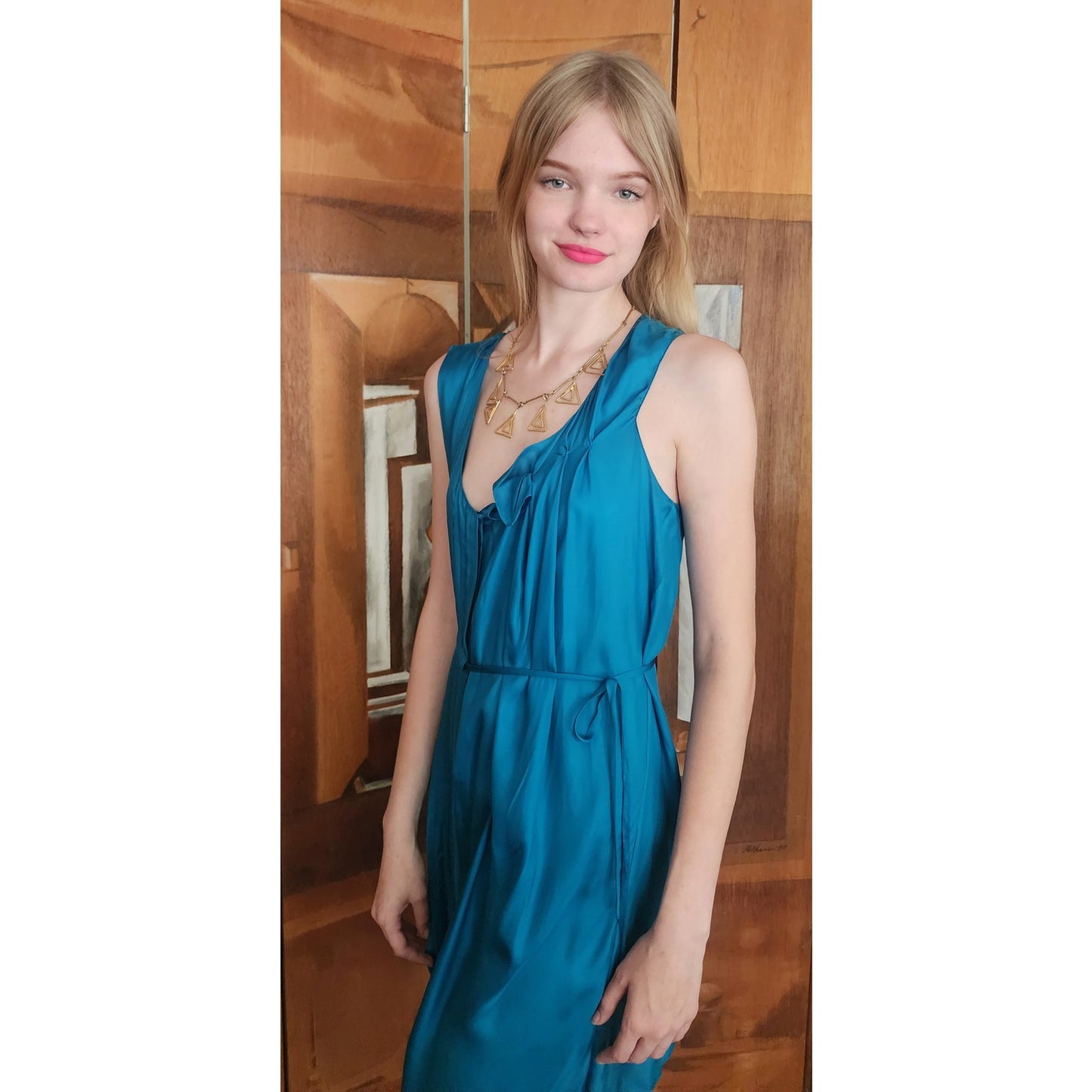 Vintage 2000s Chloe Party Dress Sleeveless Blue Silk Asymmetrical Tie NEW w/Tags