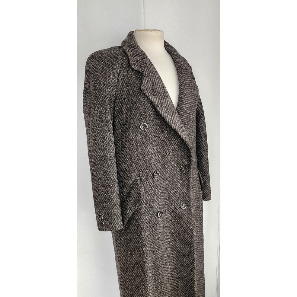 Vintage 80s Coat Gray Wool tweed Double Breasted Harve Benard