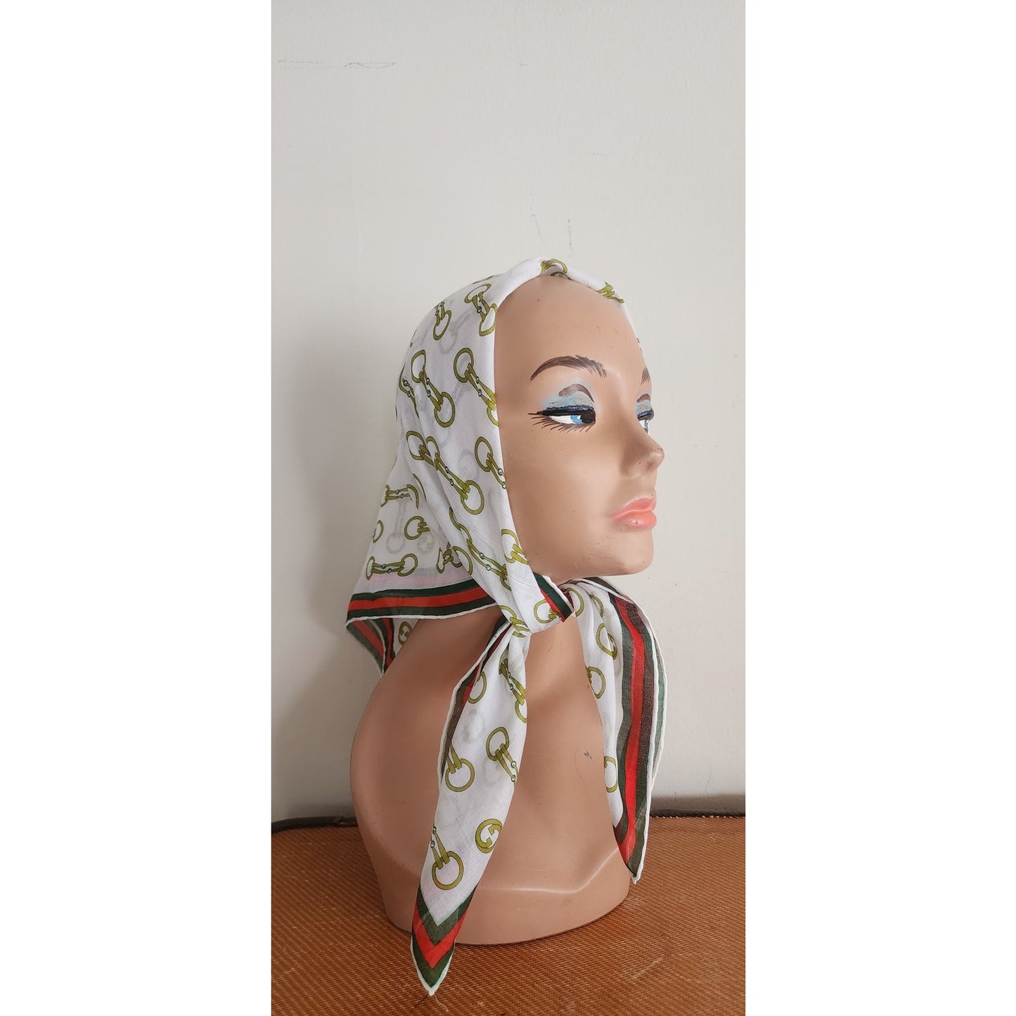 Vintage 1970s Gucci Scarf Cotton Print Horsebit Equestrian Pattern