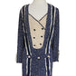 Vintage 1920s Day Dress Silk Print Navy Blue Polkadot Micro Dot Long Sleeves / S
