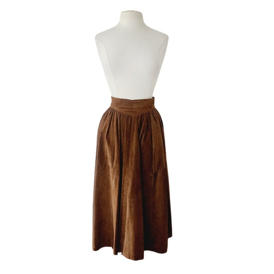 Vintage 70s Midi Skirt in Brown Suede Pia Rucci Large