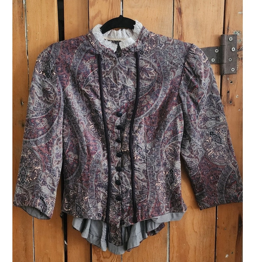 Vintage Neo-Edwardian Jacket Gray Mauve Paisley Print XS