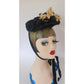 Antique Victorian Hat Black Satin w/Cream Silk Flowers 1800s 19th Century