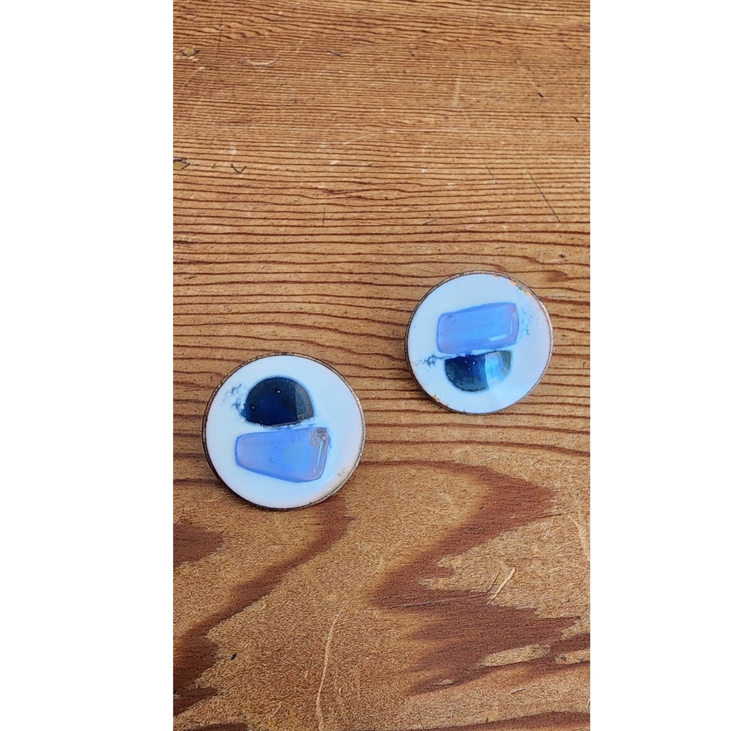 Vintage 60s Enamel Earrings Clips Blue Glass Scandinavian MCM K Denning