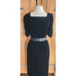 Vintage 80s Black Velvet Party Dress Puffed Sleeves Kappi I Magnin