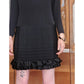 Vintage 1980s Galanos Dress Black Silk Crepe Mock Neck Pintuck Skirt Ruffle Hem
