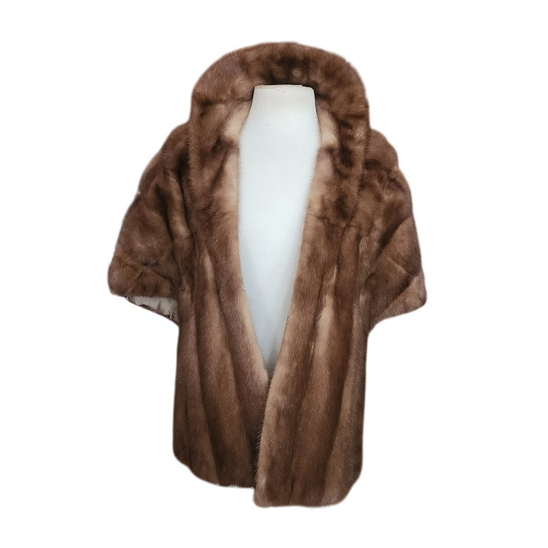 Vintage 50s Brown Mink Fur Shrug Wrap Old Hollywood Luxury Glam Wedding Stole Meizler's