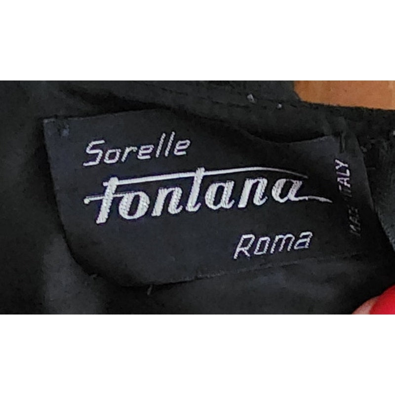 Vintage 1960s Sorelle Fontana Dress Black Rayon Crepe w/Pleated Fringe Italian Designer
