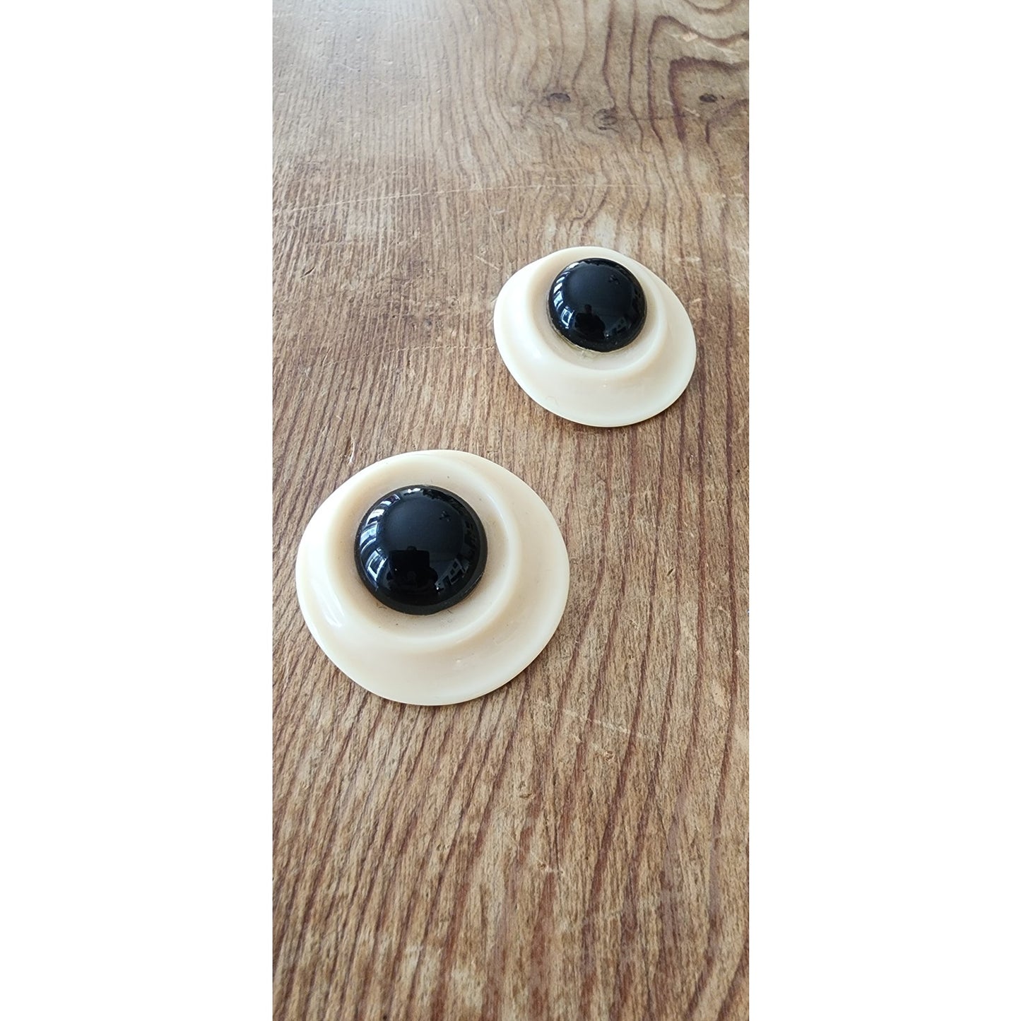 Vintage 60s Mod Button Earrings Cream Black Oversized Geometric Discs