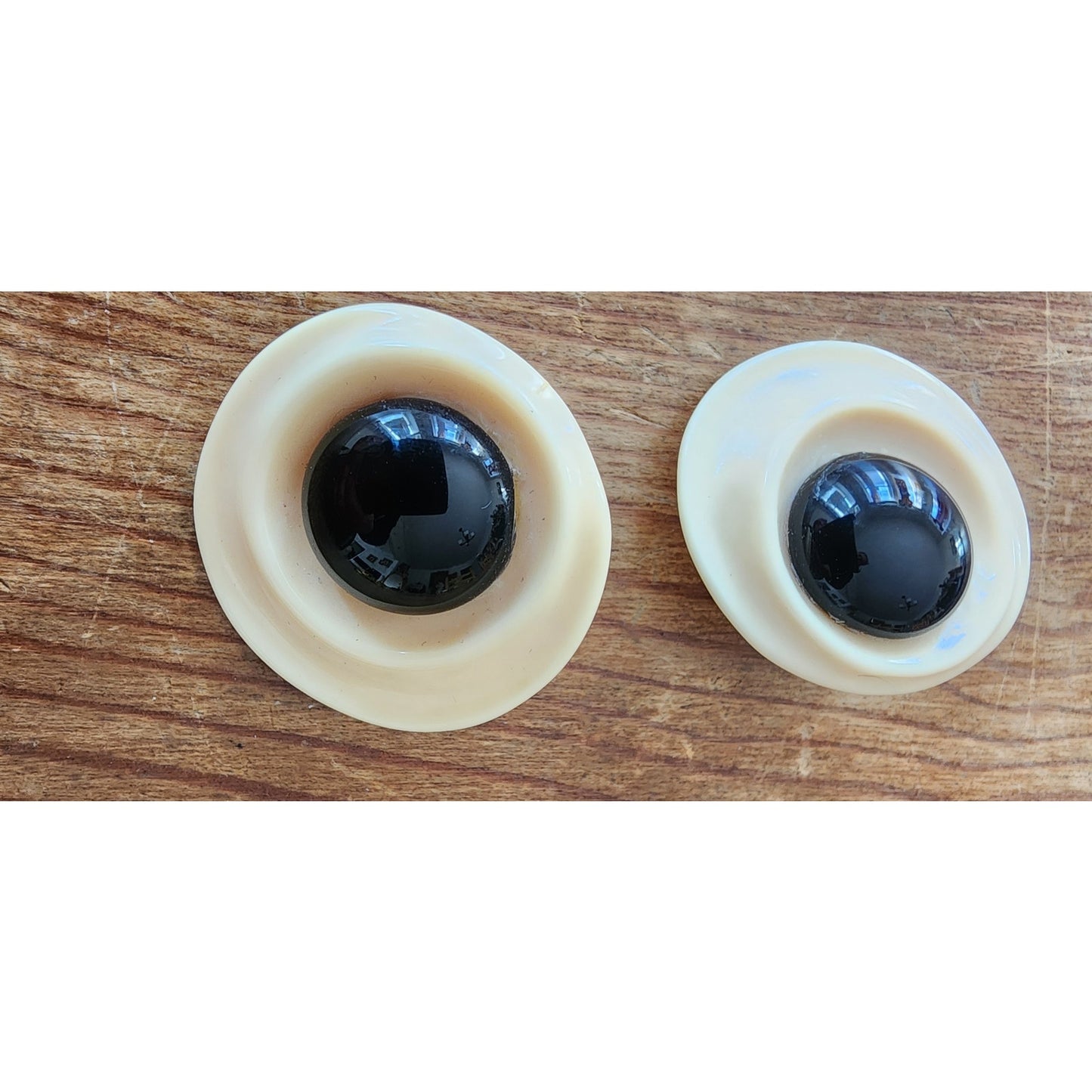 Vintage 60s Mod Button Earrings Cream Black Oversized Geometric Discs
