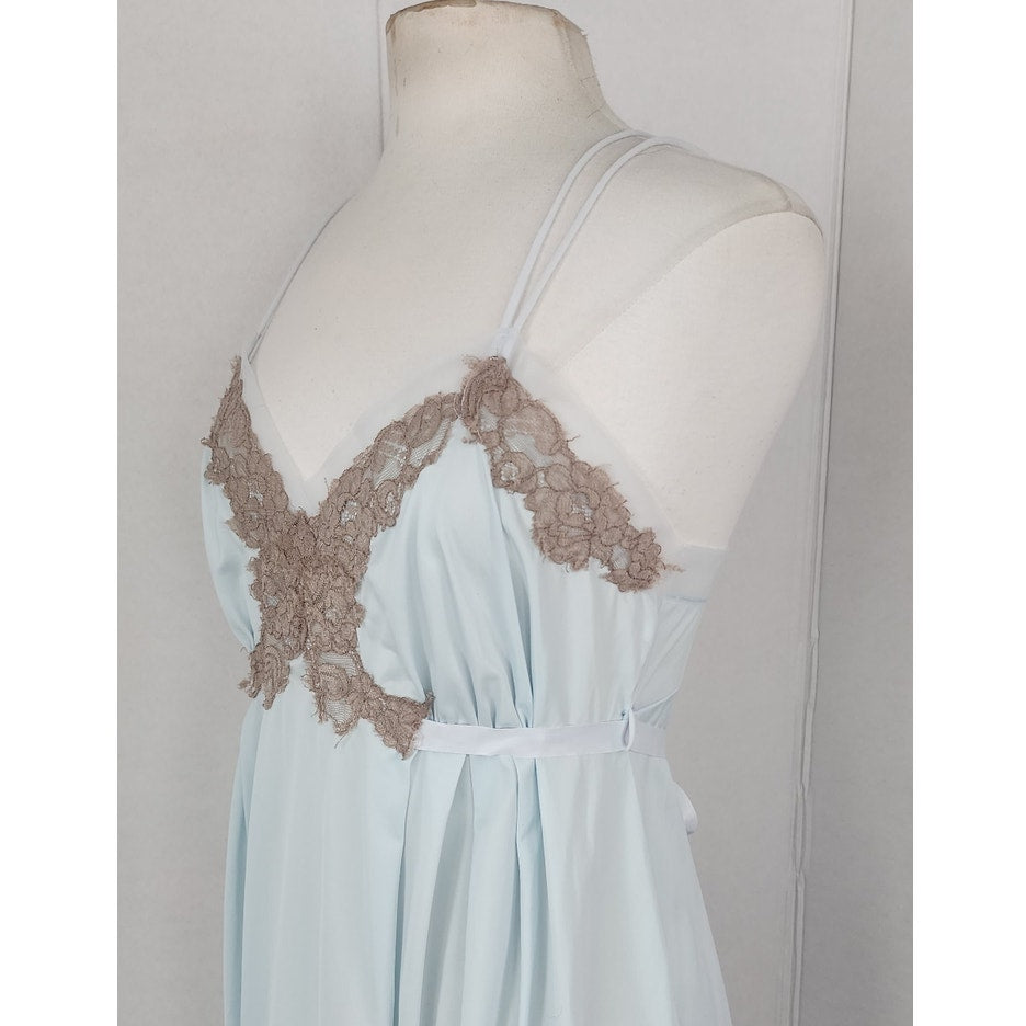 Vintage 50s Lingerie Blue Lace Slip Dress Nightgown Negligee