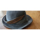 Vintage 70s HALSTON Gray Wool Felt Fedora Hat w/ Feather Wide Brim