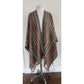 Vintage Fotrama Poncho Alpaca Wool Brown Cream Striped w/Fringe Handmade Ruana Bolivia