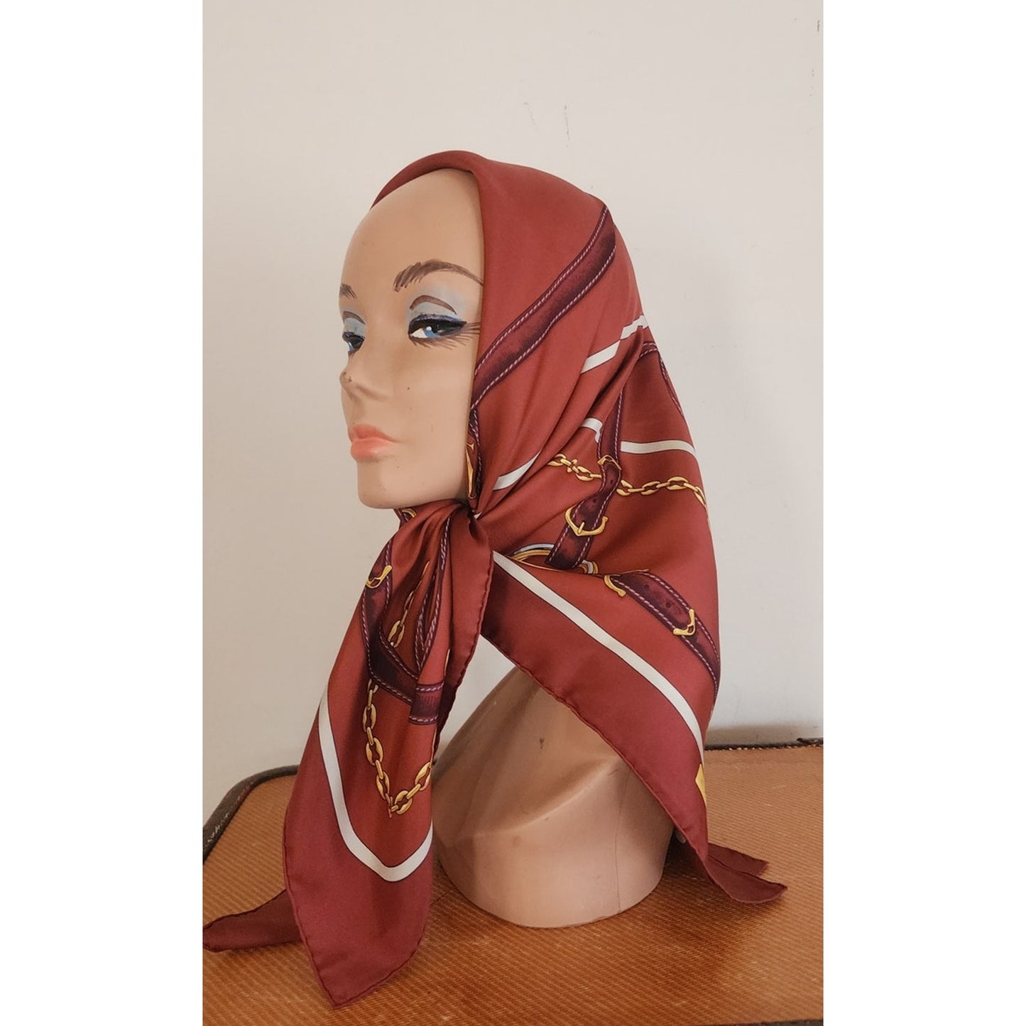Vintage CARTIER Silk Scarf Brown & Gold Print Square