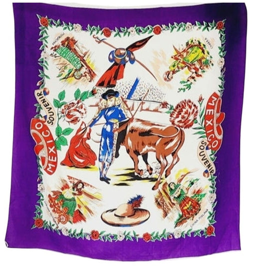 Vintage Souvenir Scarf Mexico Matador Bullfighting