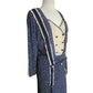 Vintage 1920s Day Dress Silk Print Navy Blue Polkadot Micro Dot Long Sleeves / S