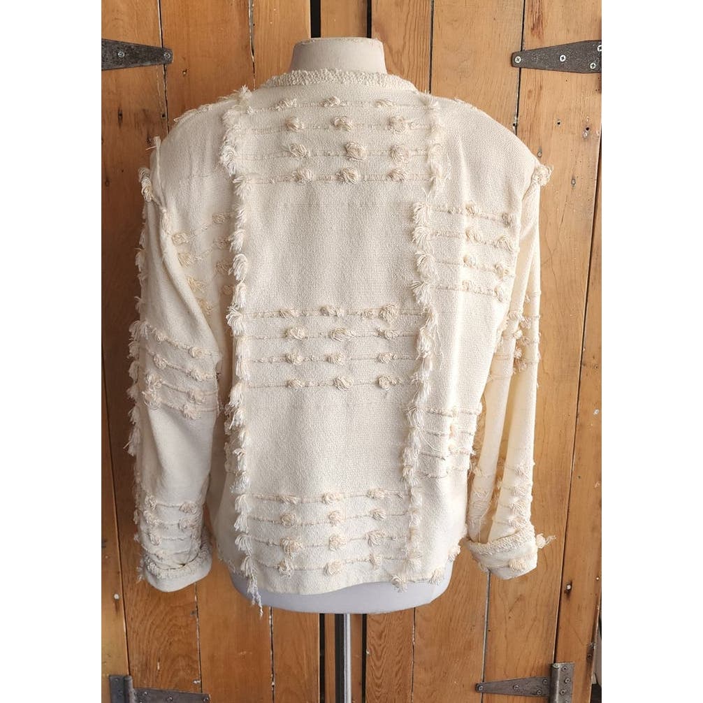 Vintage 80s Handwoven Blazer Cream Textured Cotton by Crystal Wearable Art