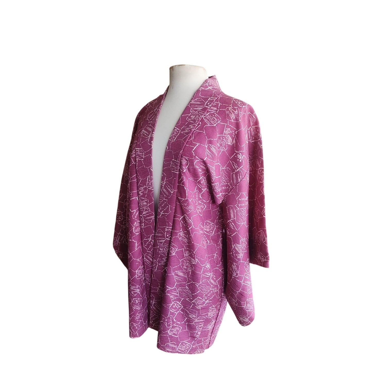 Vintage Haori Jacket Purple Pink White Japanese Print Robe