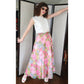 Vintage 70s Maxi Skirt Elastic Waist Pink Floral Print Saks Fifth Avenue