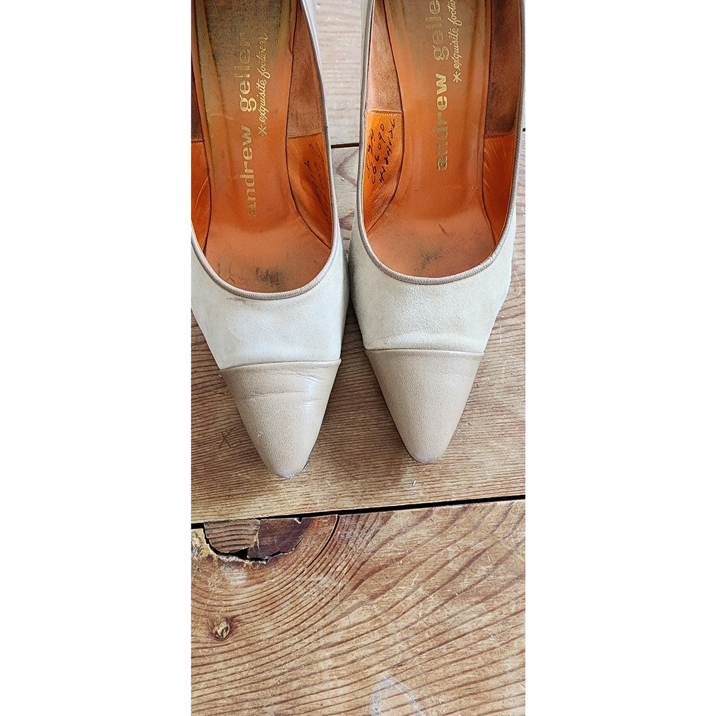 Vintage 50s Beige Shoes High Heels Pointy Toe Andrew Geller Two Toned 8.5