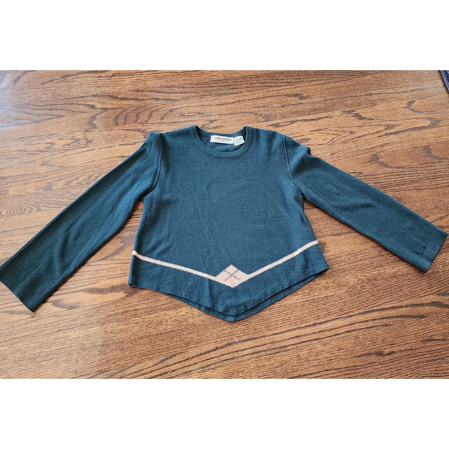 Vintage 90s Sonia Rykiel Sweater Green w/Cream Design