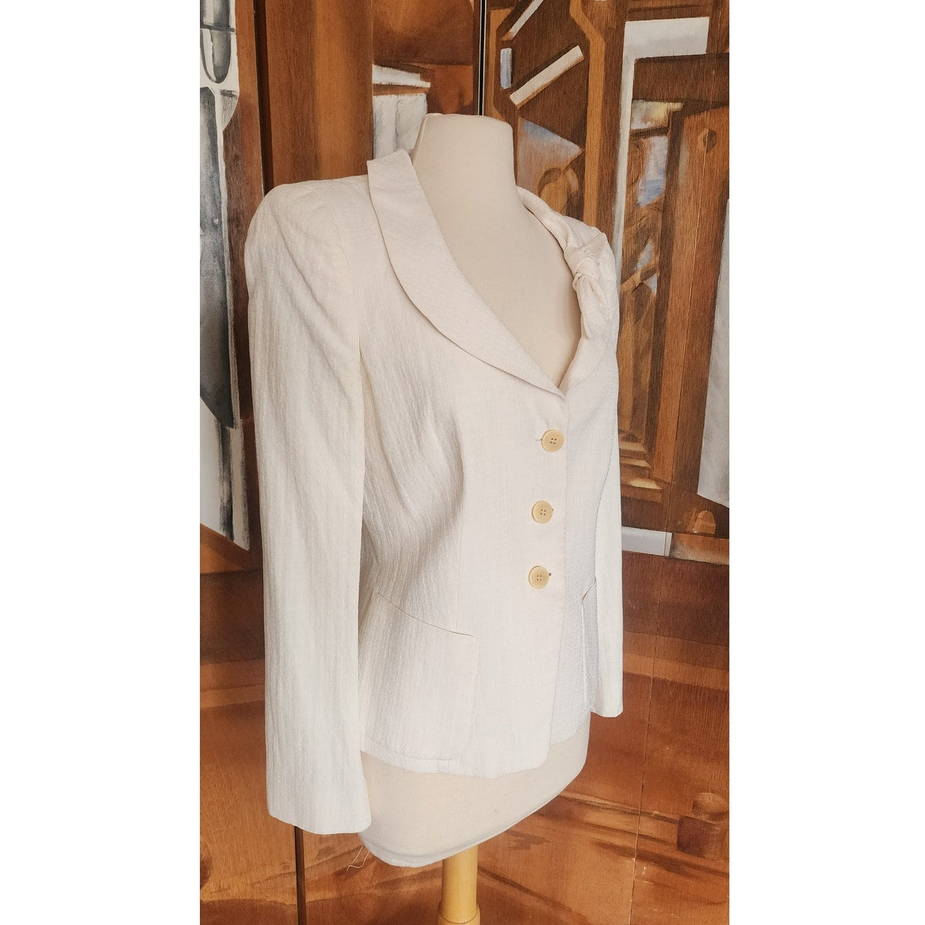 Vintage 2004 ARMANI Blazer in Cream Off White w/Bow Fitted Jacket / Large