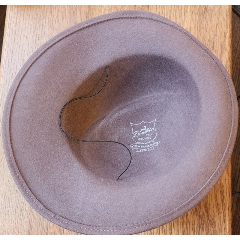 Vintage 1970s Brown Wool Ladies Hat w/Feather Wide Brim