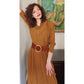 Vintage 80s Brown Dress Fringed Cowl Collar Mad Max Distopia Positive Attitude