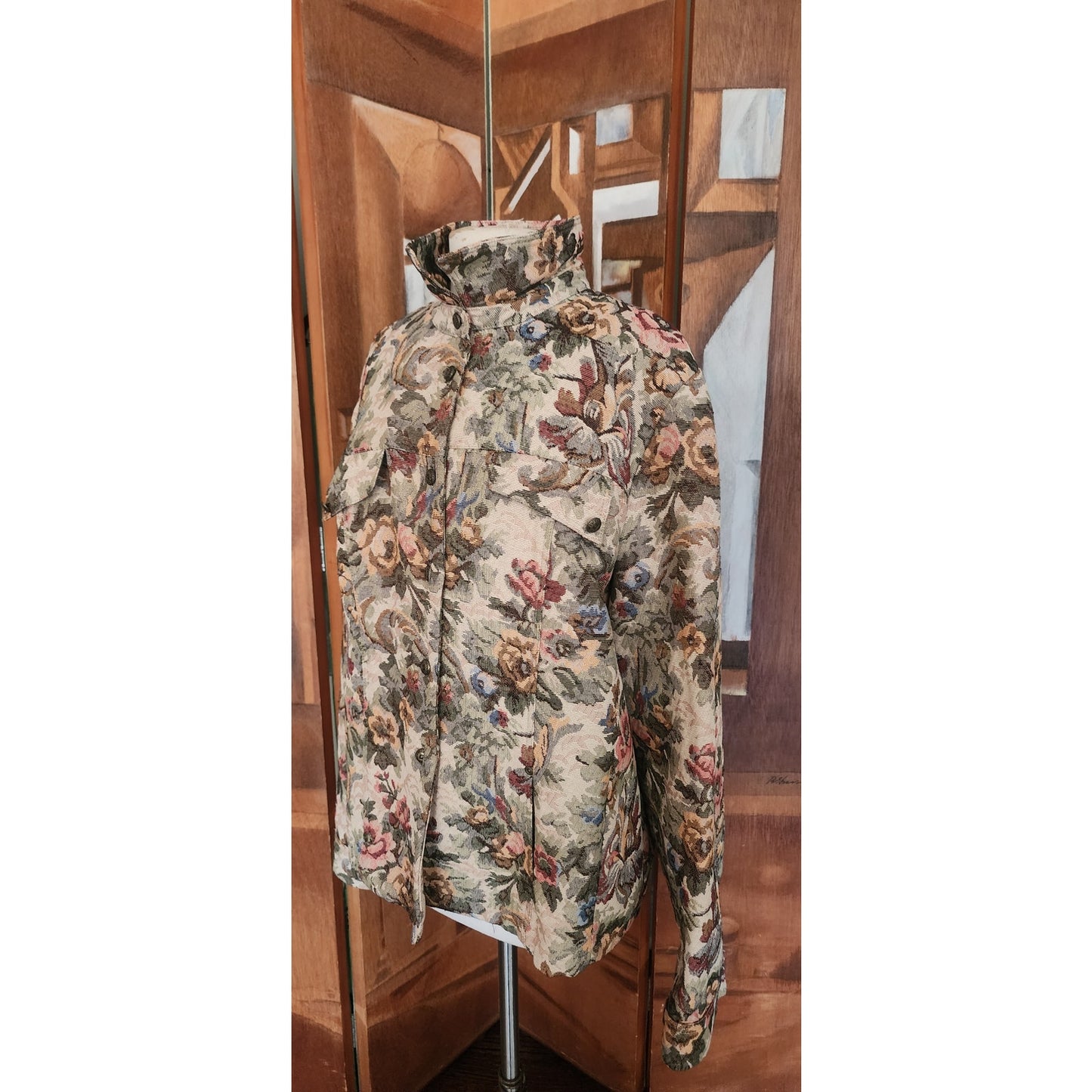 Vintage 1990s Tapestry Weave Jacket Maison Christina Floral Print Button Down