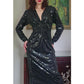 Vintage 80s Black Sequined Evening Dress Oleg Cassini / M