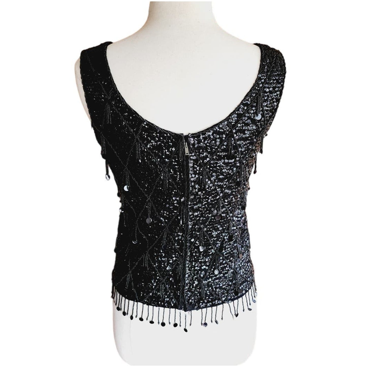 Vintage 60s Black Beaded Shell Top Dressy Sleeveless