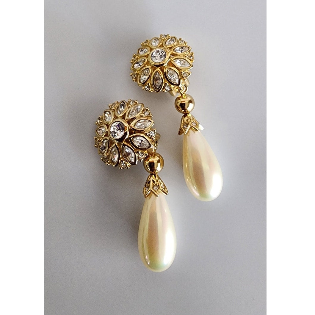 Vintage Christian Dior Necklace Clip Earrings Set Pearl Bead + Gold
