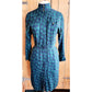 Vintage 80s Liz Claiborne Button Down Dress Green Blue Print