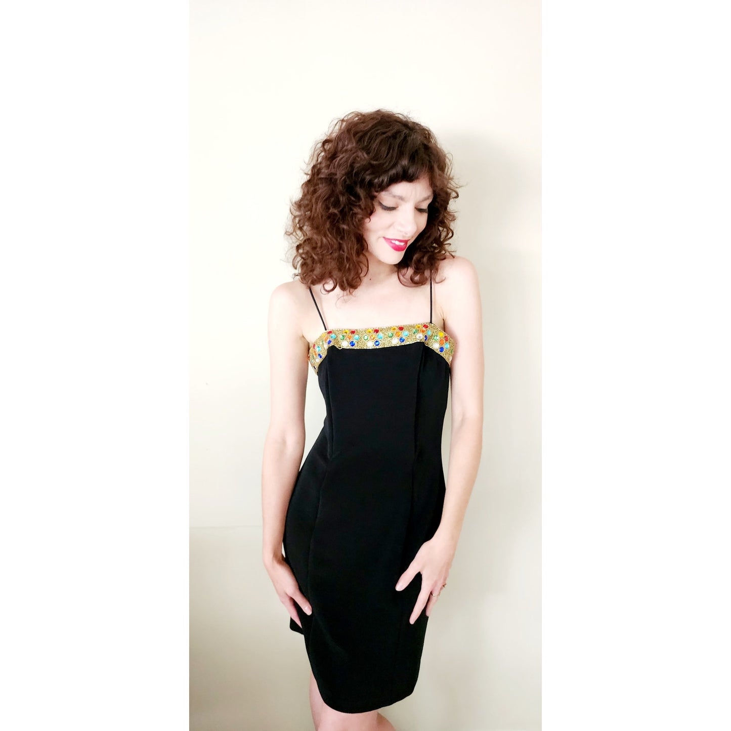 Vintage 90s Bodycon Party Dress Beaded Embroidery Alex Evenings