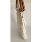 Vintage 70s Macrame Hand Bag Cream White Crochet Purse Wood Handle