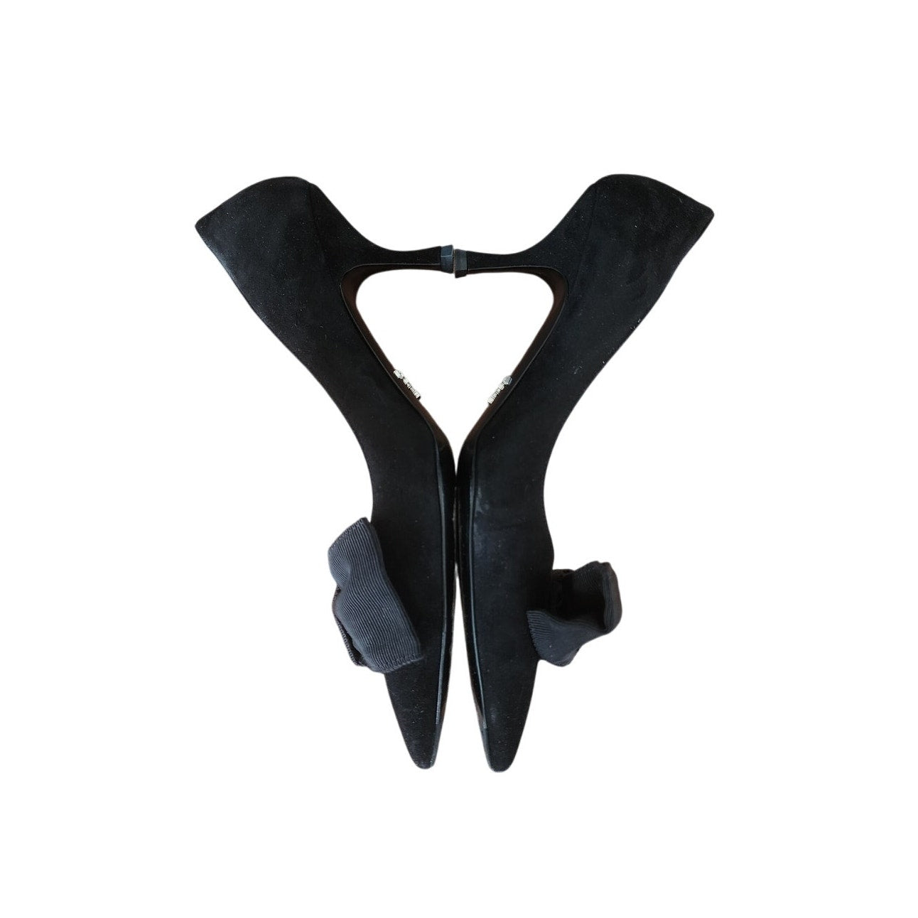 Prada Shoes Black Suede Kitten Heel Pumps with Bows Size 38 w/Original Box