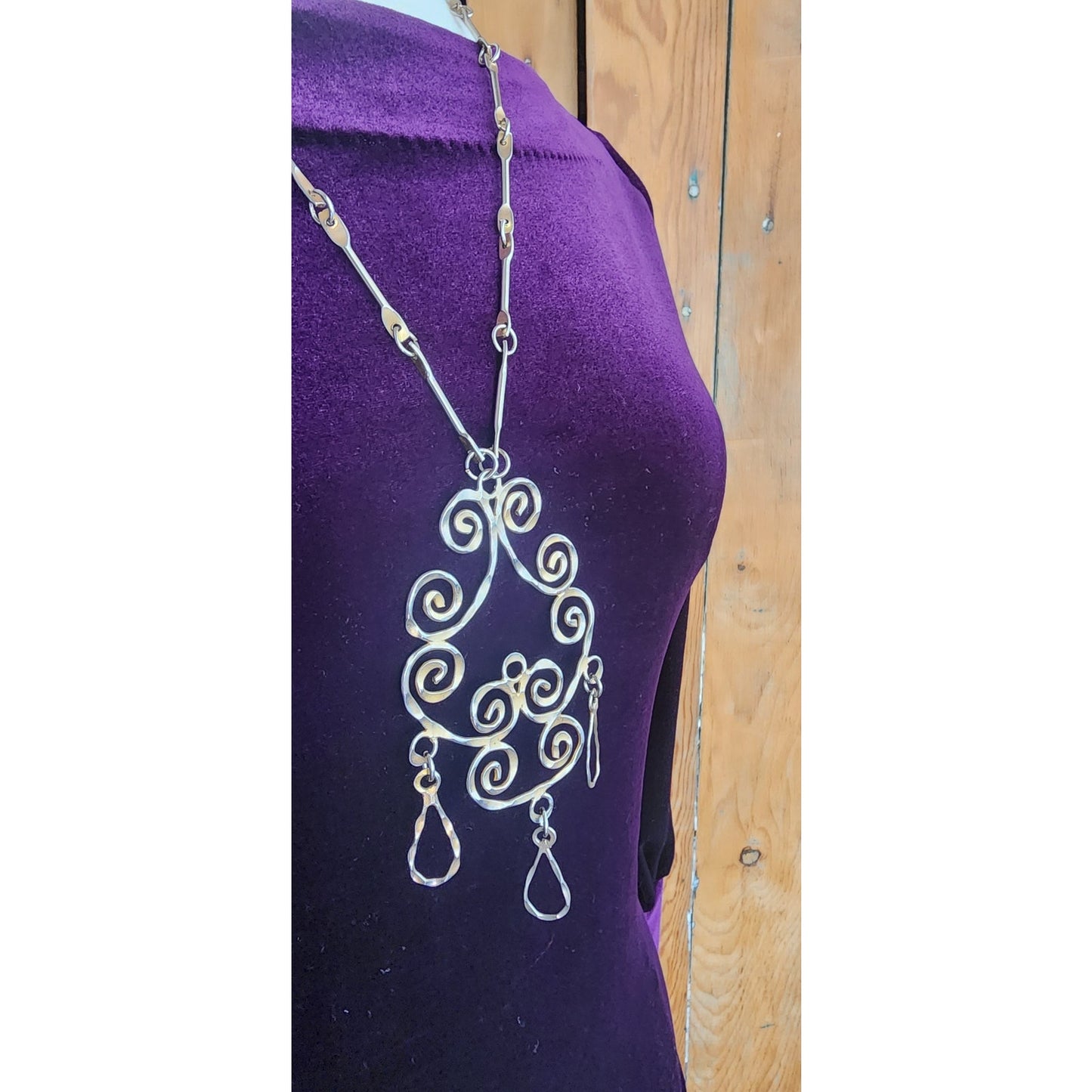 Vintage 60s Boho Pendant Necklace Spiral Scrolls Baroque Statement Jewelry Maximalist