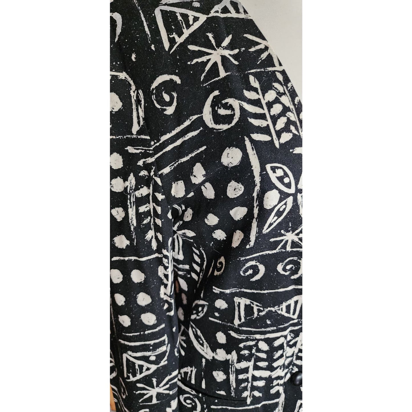 Vintage 80s Blazer Black White Bold Graphic Print Raw Silk