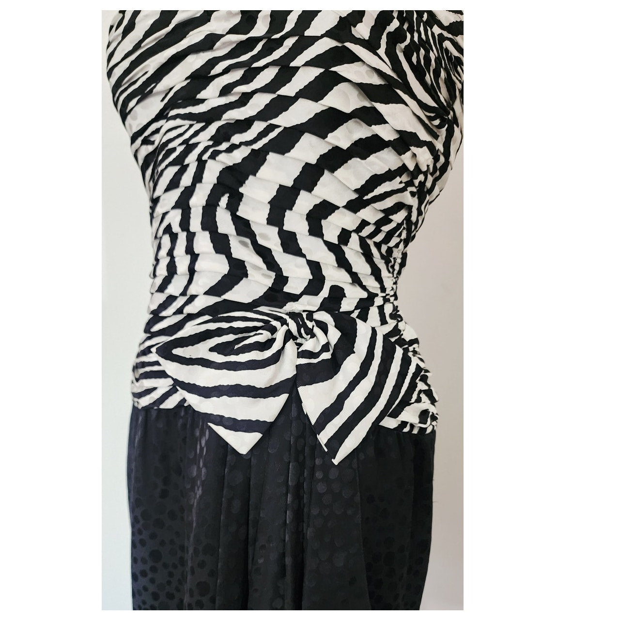 Vintage 1980s AJ Bari Strapless Dress + Bolero Jacket Suit Set Zebra Print Black White Silk / M