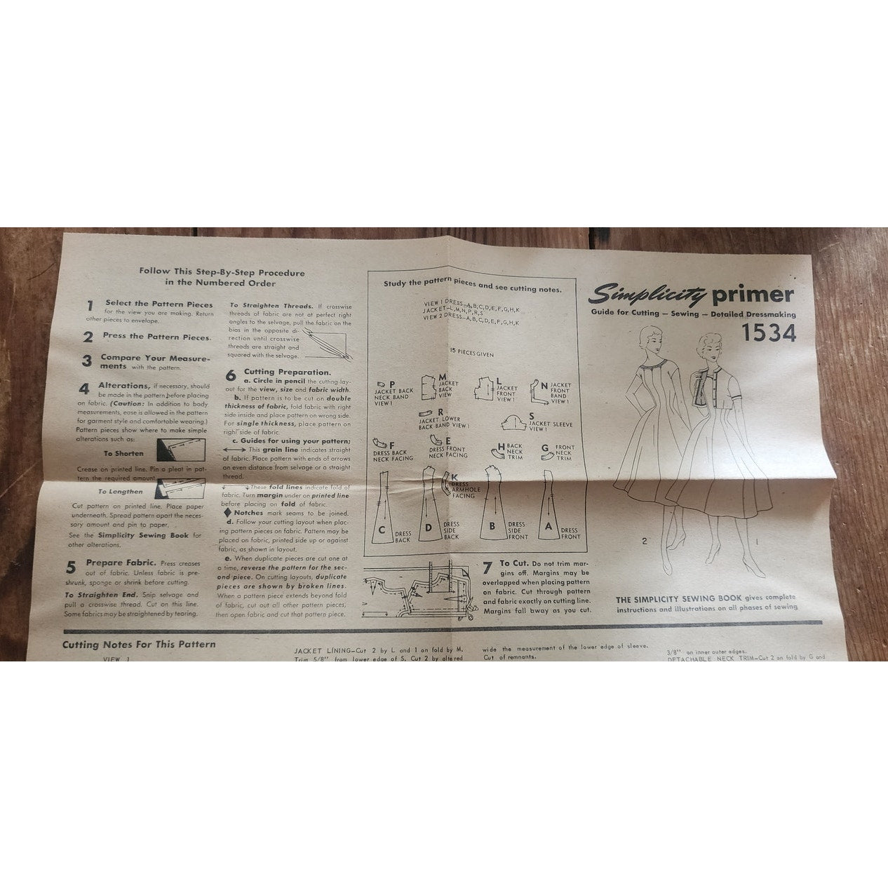 Vintage 50s Original Sewing Pattern UNCUT: Dress + Jacket Set Simplicity 1534