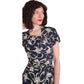 Vintage ORIGINAL 1940s Dress Leslie Fay Black Cream Floral Ribbon Rayon Midi Day