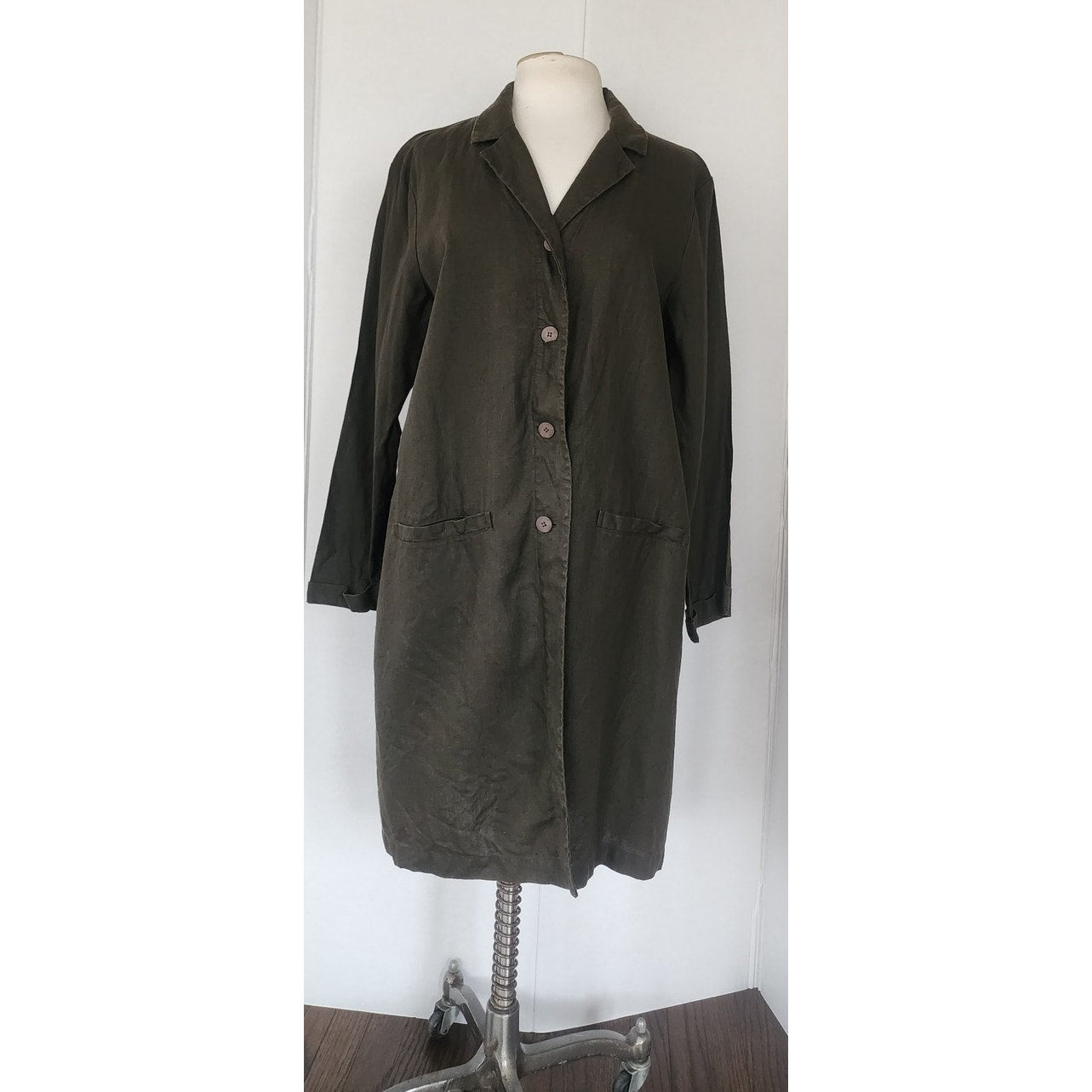 Vintage Eileen Fisher Chore Coat Brown Linen / L