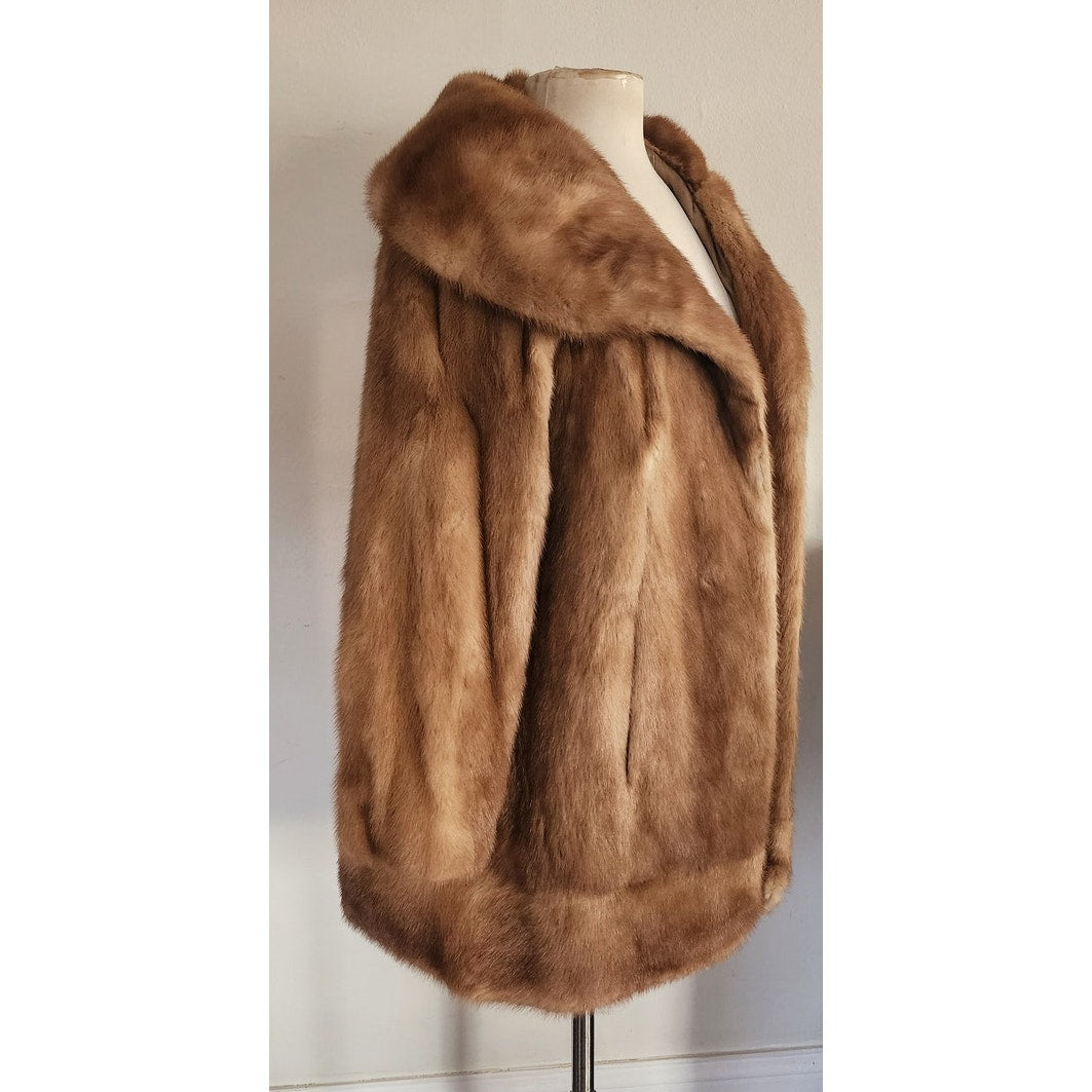 Vintage 50s Mink Fur Coat Caramel Brown Hip Length