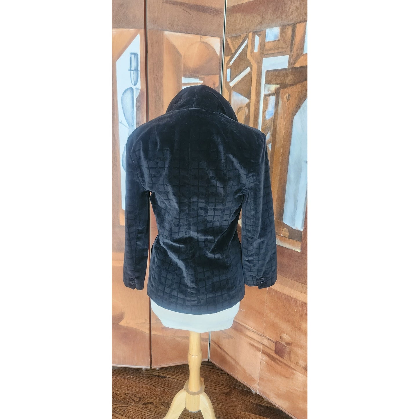 Vintage 1970s Black Velvet Blazer Fitted Jacket Gino Rossi / Small