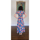 Vintage 30s Blue Floral House Dress Maxi Lounger Puff Sleeve Zip Front XS